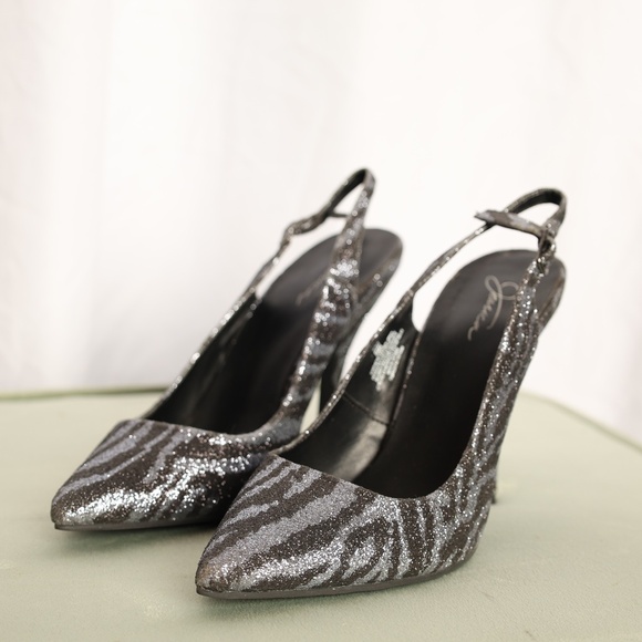 Jessica Black & Silver Zebra sparkle heels Shoes Size 7 - Picture 1 of 8